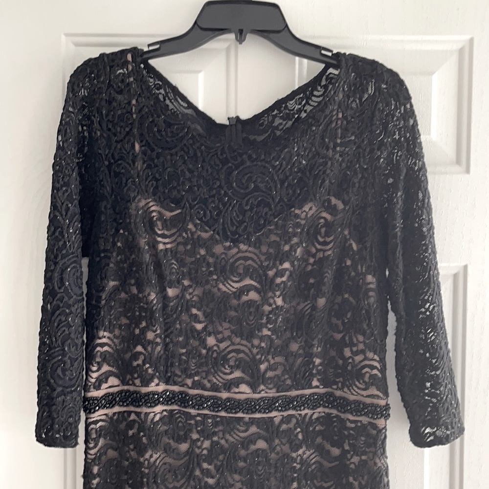 Natural with Black Lace Formal Dress